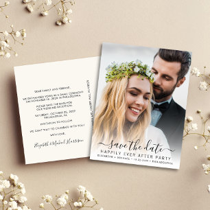 Carte Postale Faire-part Réception de mariage Photo Cream Enregistrer la da