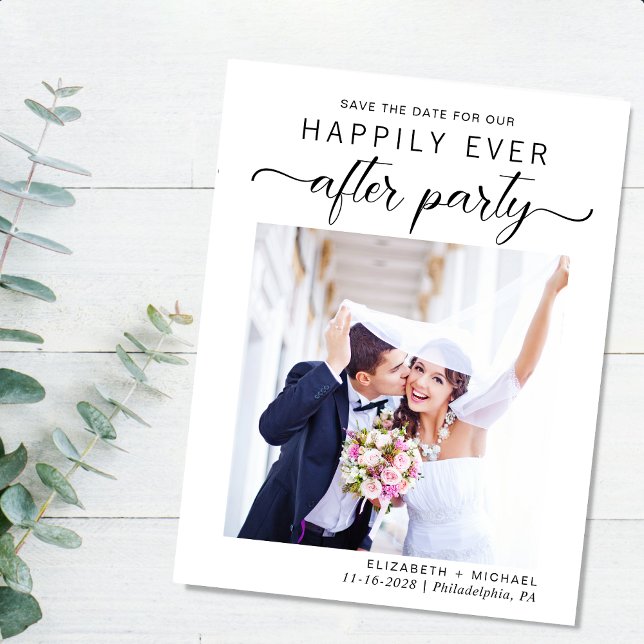 Carte Postale Faire-part Réception de mariage photo moderne, Enregistrez la (A stylish save the date announcement for a reception to celebrate your elopement or private wedding)