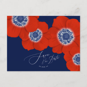 Carte Postale Faire-part Red Anemone Nautical Navy + Ancre Enregistrer la d