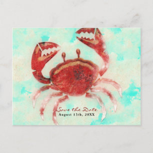 Carte Postale Faire-part Red Crab Elegant Beach Fiançailles Enregistrer la