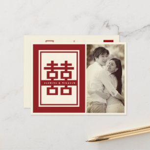 Carte Postale Faire-part Red Double Happiness Photo Chinoise Enregistrer La