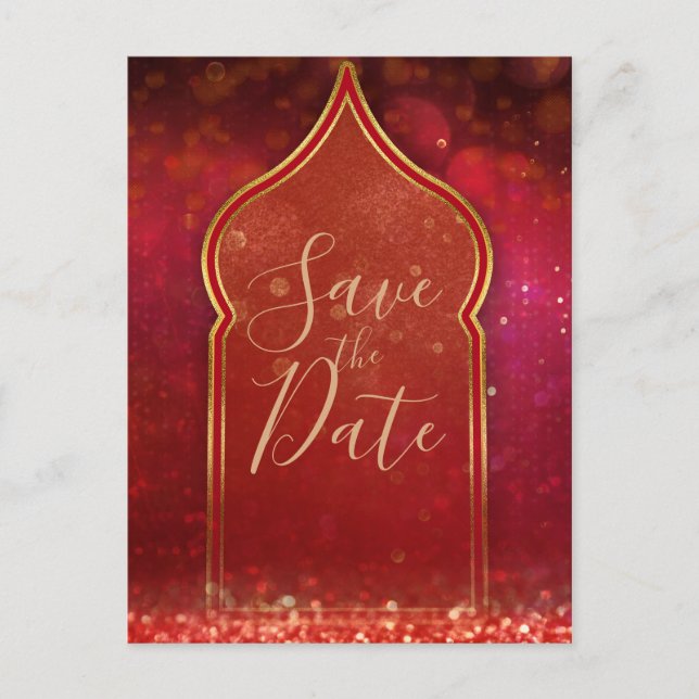Carte Postale Faire-part Red & Gold Marocain Arabian Nights Enregistrer la  (Devant)