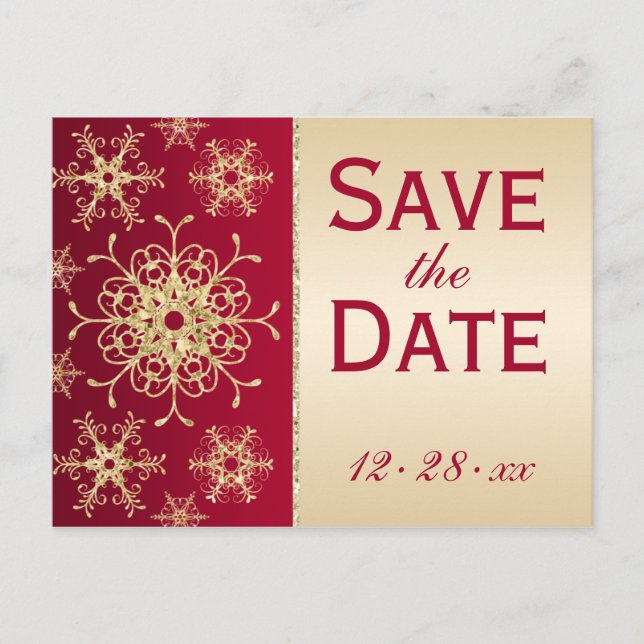 Carte Postale Faire-part Red Gold Parties scintillant Snowflakes Enregistre (Devant)