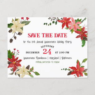 Carte Postale Faire-part Red Poinsettia Fête Annuelle Enregistrer La Date