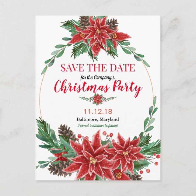 Carte Postale Faire-part Red Poinsettia Sauver La Date Fête De Noël (Devant)