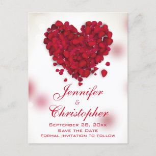 Carte Postale Faire-part Red Rose Petals Love Heart Enregistrer la date