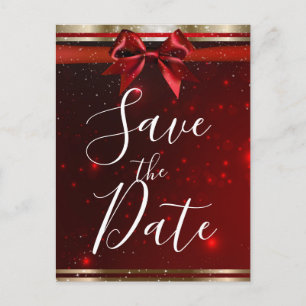 Carte Postale Faire-part Red Sparkle Chic Bow Elegant Holiday Enregistrer l