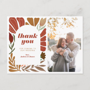 Carte Postale Faire-part Remerciement de mariage floral terracotta audacieu