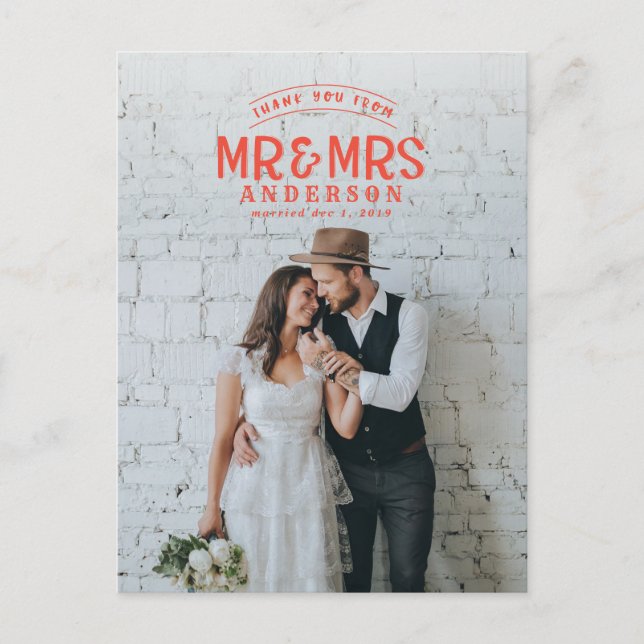 Carte Postale Faire-part Remerciement de mariage photo rustique (Devant)