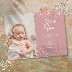 Carte Postale Faire-part Remerciement de naissance écriture amour coeurs ph