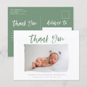 Carte Postale Faire-part Remerciement de photo d'annonce de naissance éléga