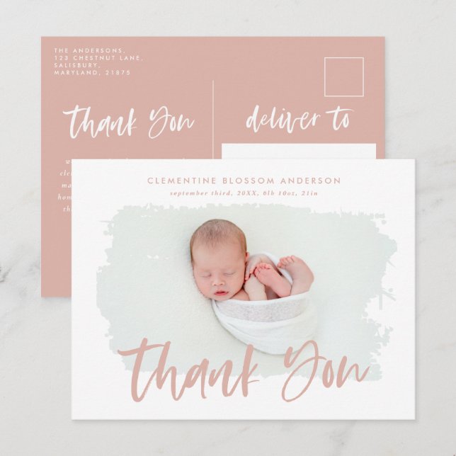 Carte Postale Faire-part Remerciement de photo d'annonce de naissance éléga (Devant / Derrière)