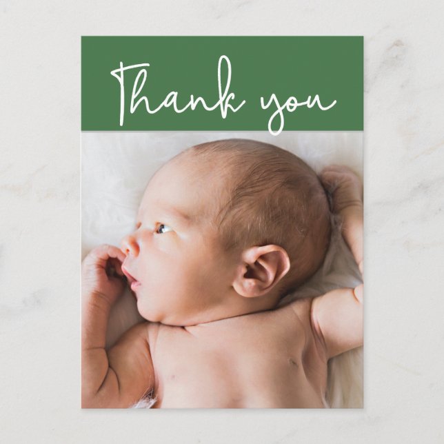 Carte Postale Faire-part Remerciements Bébé Garçon Moderne Vert Personnalis (Devant)