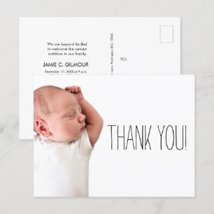 Carte Postale Faire-part Remerciements pour les photos de Baby Shower minim