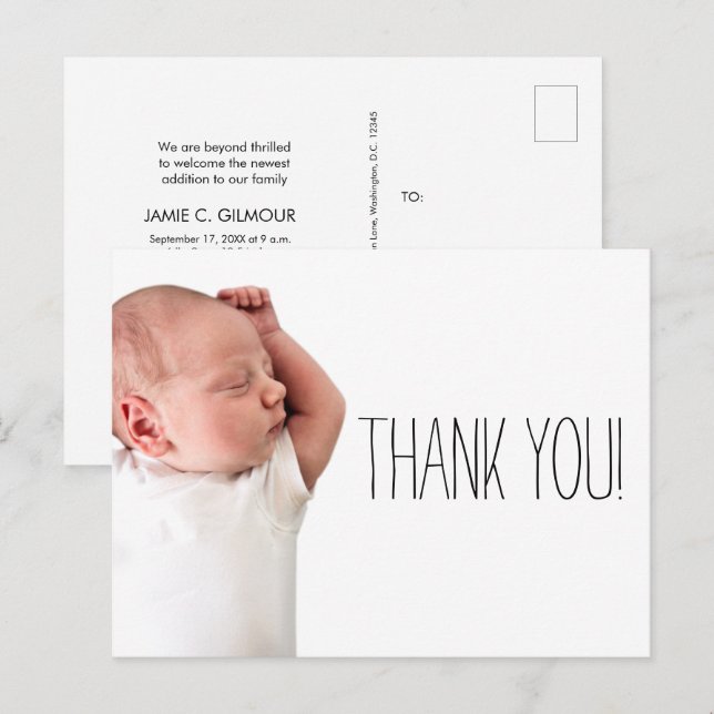 Carte Postale Faire-part Remerciements pour les photos de Baby Shower minim (Devant / Derrière)