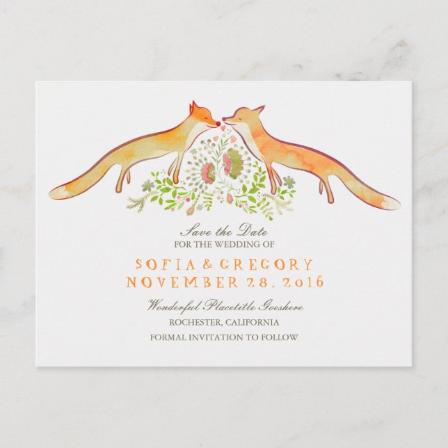 Carte Postale Faire-part Renards Sauvegarder la Date (Devant)
