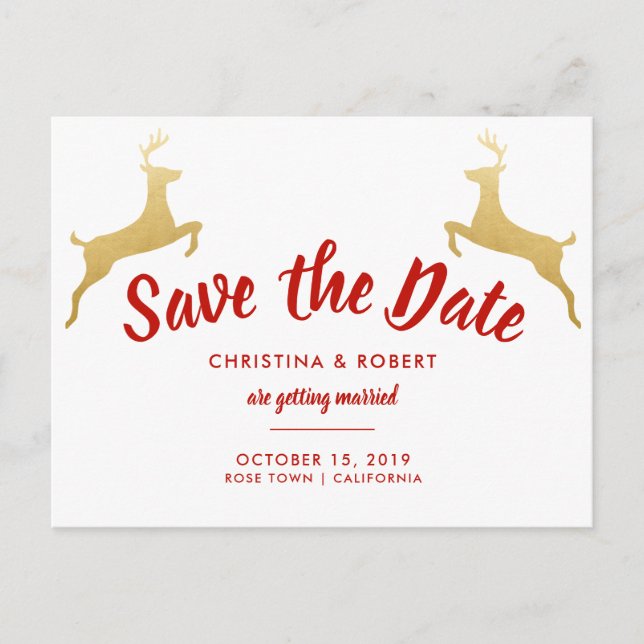 Carte Postale Faire-part Renne doré | Noël | Mariage Sauvegarder la date (Devant)