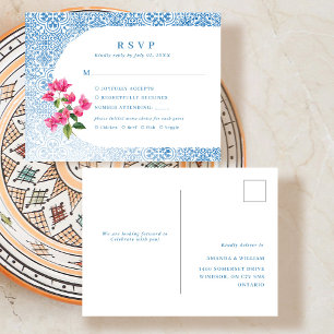 Carte Postale Faire-part Réponse RSVP au motif de carreaux méditerranéens