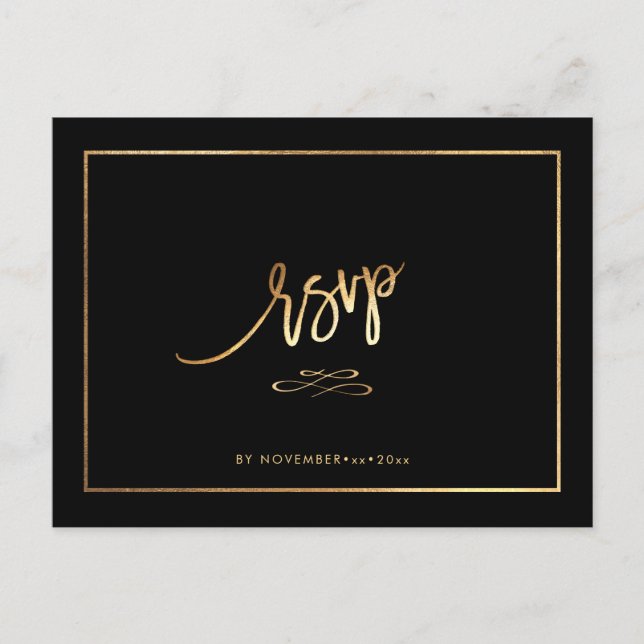 Carte Postale Faire-part Réponse RSVP Or Faux Élégant avec REPAS (Devant)