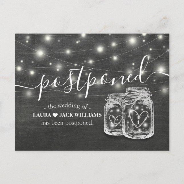 Carte Postale Faire-part Report de mariage Changement de date Pots Mason (Devant)