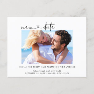 Carte Postale Faire-part Report de mariage Nouvelle date Photo & Cœur