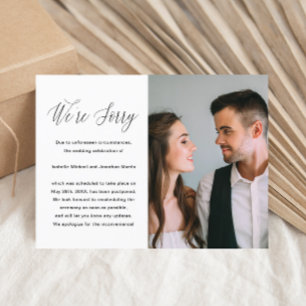 Carte Postale Faire-part Report de mariage simple photo noir et blanc