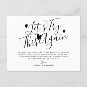 Carte Postale Faire-part Report du mariage Changement de date Essayons enco