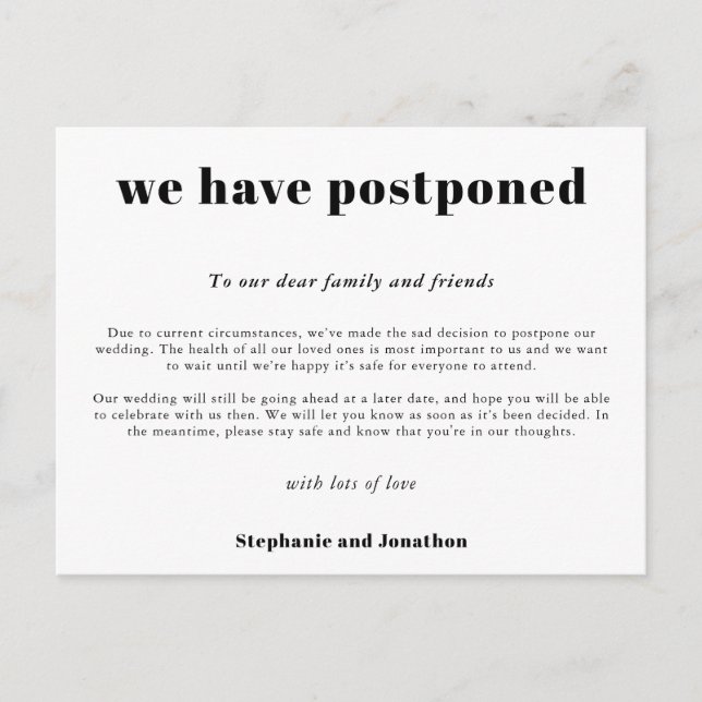 Carte Postale Faire-part Report mariage Simple Typographique Blanc (Devant)
