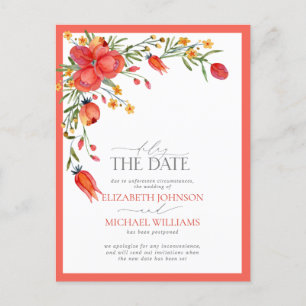Carte Postale Faire-part Reporter la date Papaya et Orange Floral Mariage
