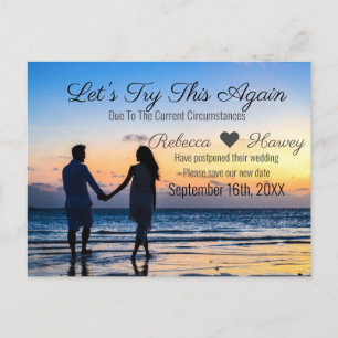 Carte Postale Faire-part reprenons depuis le début mariage sur la plage Rep