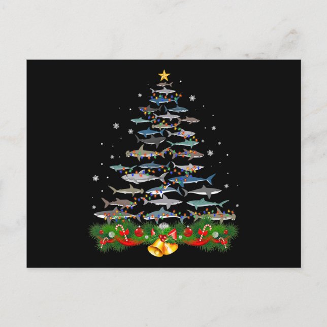 Carte Postale Faire-part Requin Noël Arbre de requin Amateurs de cadeaux (Devant)
