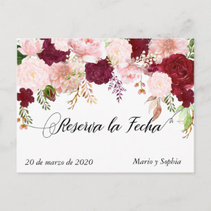 Carte Postale Faire-part Reserva La Fecha Enregistrer La Date Bourgogne ros