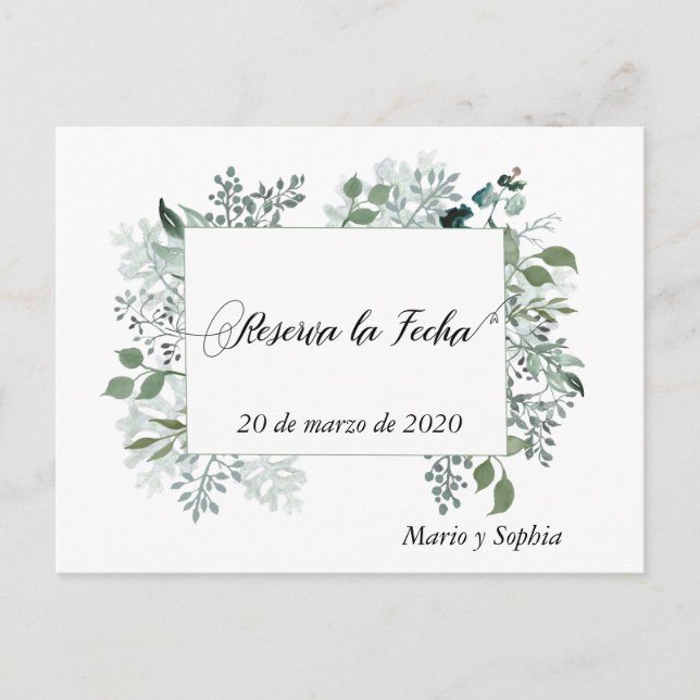 Carte Postale Faire-part Reserva La Fecha Feuilles Enregistrer La Date (Devant)