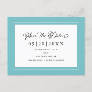 Carte Postale Faire-part Réservez la date Aqua Bleu Vert Mariage Élégant