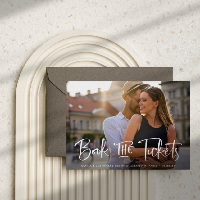 Carte Postale Faire-part Réservez les Billets Destination Mariage Enregistr (Créateur téléchargé)