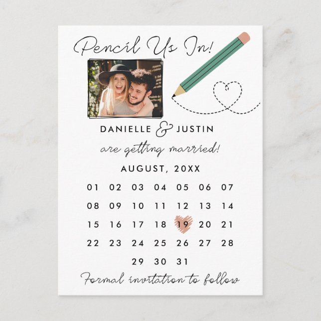 Carte Postale Faire-part "Réservez-nous une date" Calendrier moderne Enregi (Devant)