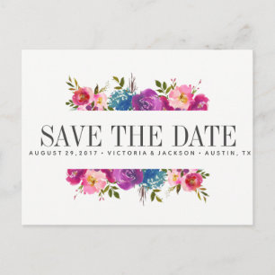 Carte Postale Faire-part Ressort Fleurs roses MARIAGE enregistrer la date