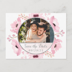 Carte Postale Faire-part Ressort Rose Aquarelle Floral Enregistrer La Date