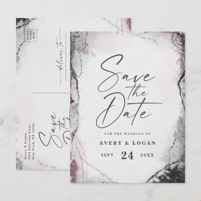 Carte Postale Faire-part Résumé Éthéré Lavande Mariage Sauvegarder La Date (Devant / Derrière)