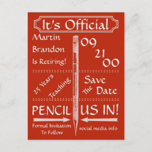 Carte Postale Faire-part Retraite rouge vintage Enregistrer la date