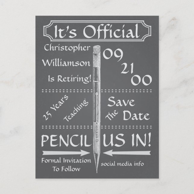Carte Postale Faire-part Retraite Tableau Noir Rétro Épargnez La Date Fête (Devant)