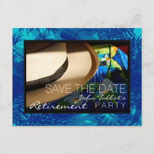 Carte Postale Faire-part Retraite tropicale avec Palmes Bleues Enregistrer 