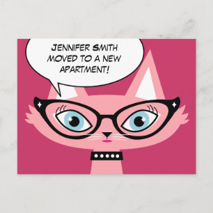 Carte Postale Faire-part Rétro bande dessinée de chat "j'ai déplacé" la