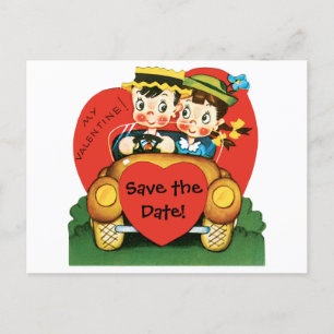 Carte Postale Faire-part Retro Girl and Boy in Car, Vintage Enregistrer la