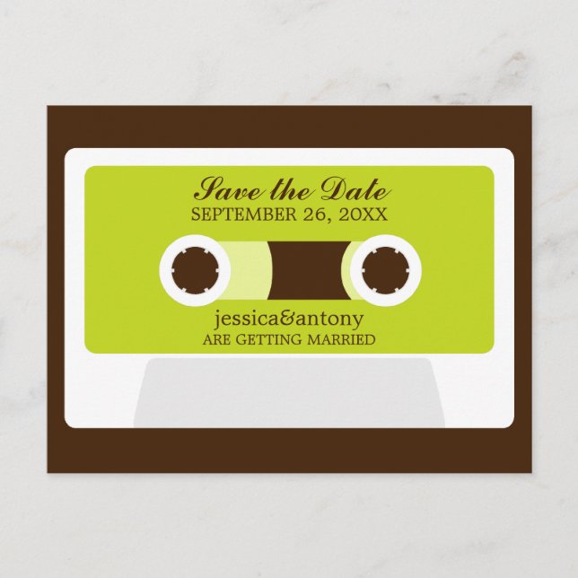 Carte Postale Faire-part Rétro Mariage Mixtape Enregistrer la date (Devant)