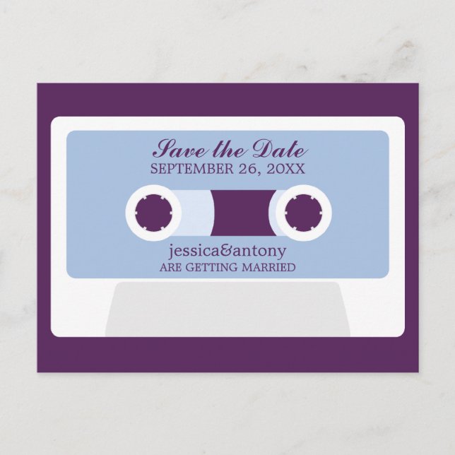 Carte Postale Faire-part Rétro Mariage Mixtape Enregistrer la date (Devant)