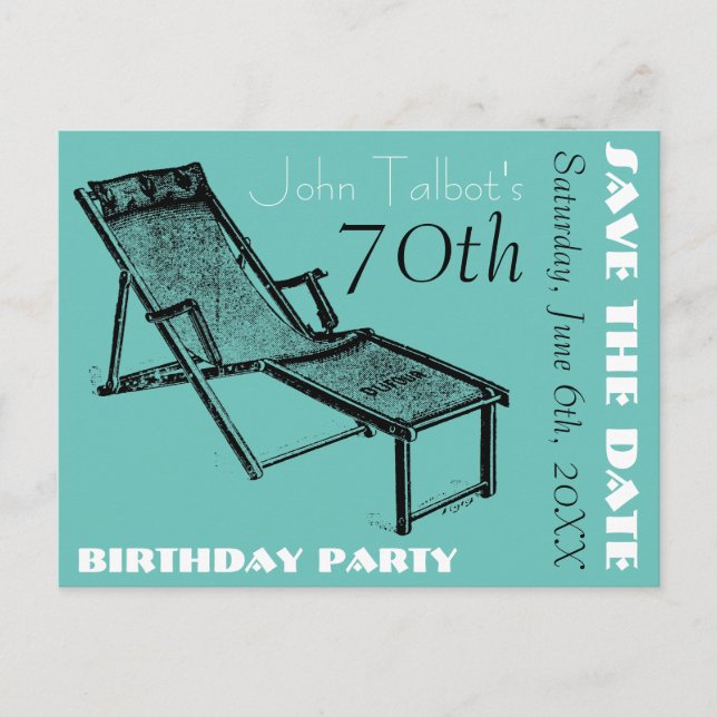 Carte Postale Faire-part Retro Transat 70e anniversaire fête Enregistrer la (Devant)