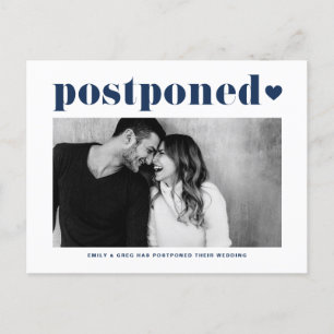 Carte Postale Faire-part Retro Typographie Bleu Photo Mariage Postponton