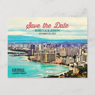 Carte Postale Faire-part Rétros économies de photo de plage d'Hawaï Waikiki
