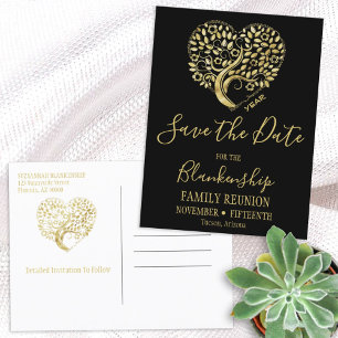 Carte Postale Faire-part Réunion Familiale Enregistrer La Date Gold Heart T